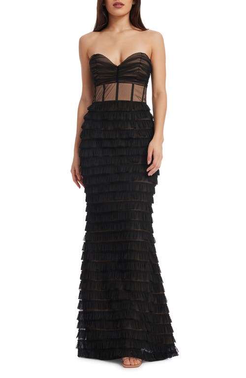 Dress the Population Grace Strapless Illusion Bodice Mermaid Gown Black Nude at Nordstrom,