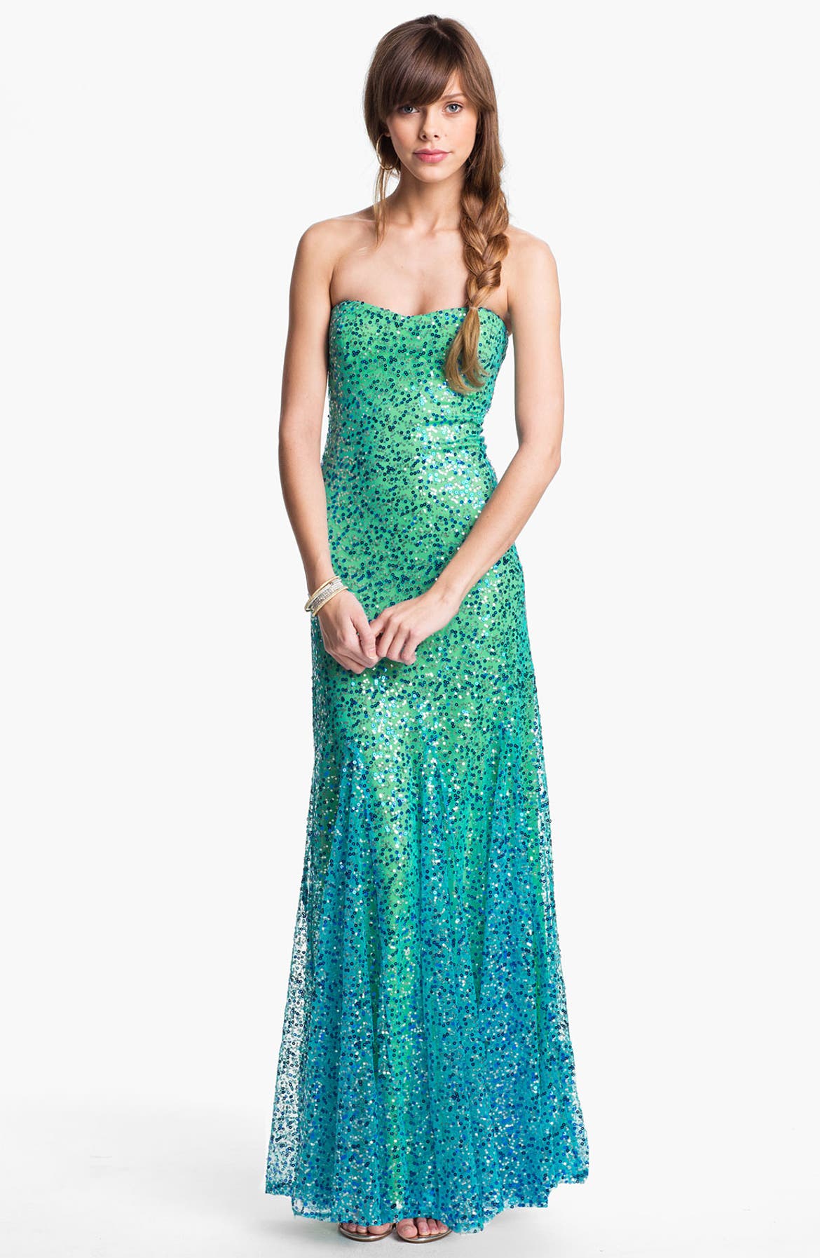 As U Wish Strapless Sequin Ombré Mermaid Gown (Juniors) | Nordstrom