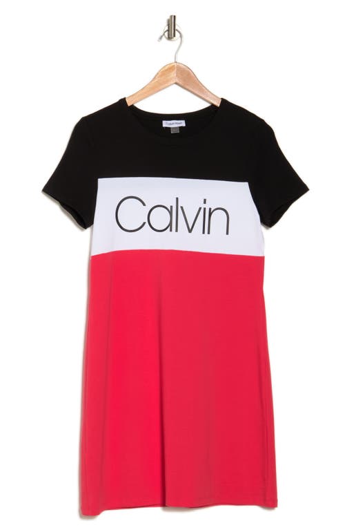 Shop Calvin Klein Colorblock Logo T-shirt Dress In Black/white/watermelon