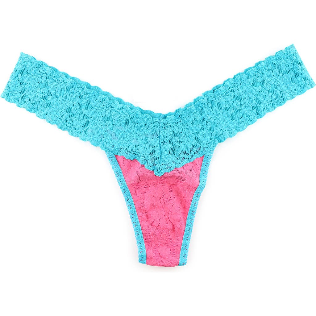 Shop Hanky Panky Signature Lace Low Rise Thong In Pink/turquoise