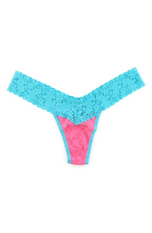 Shop Hanky Panky Signature Lace Low Rise Thong In Pink/turquoise