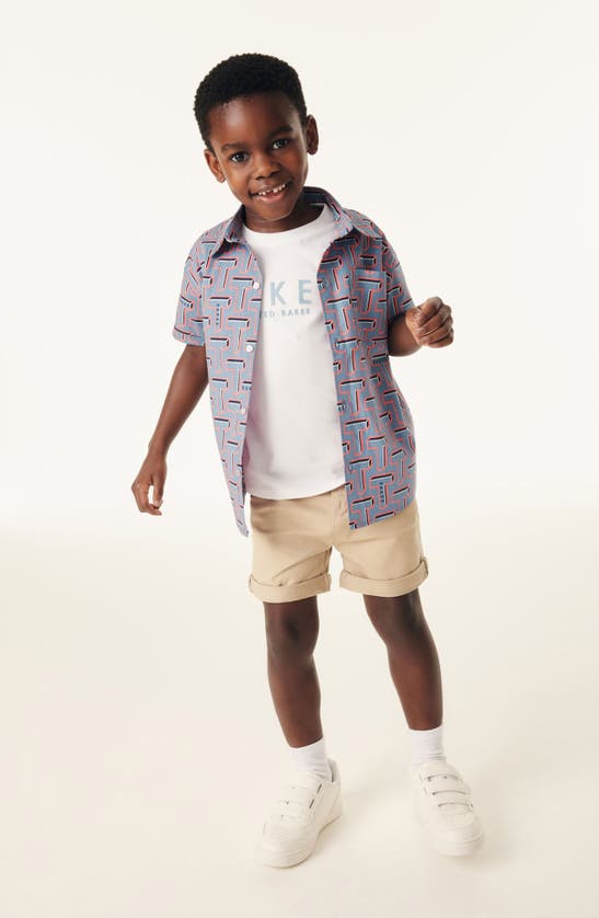 Shop Baker By Ted Baker Kids' Cotton Graphic T-shirt & Print Short Sleeve Button-up Shirt Set In Blue