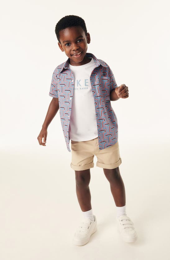 Baker By Ted Baker Kids' Cotton Graphic T-shirt & Print Short Sleeve Button-up Shirt Set In Blue