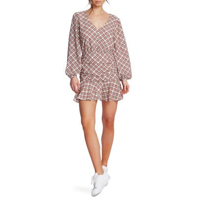 1.state Ruched Plaid Crepe Minidress, Red