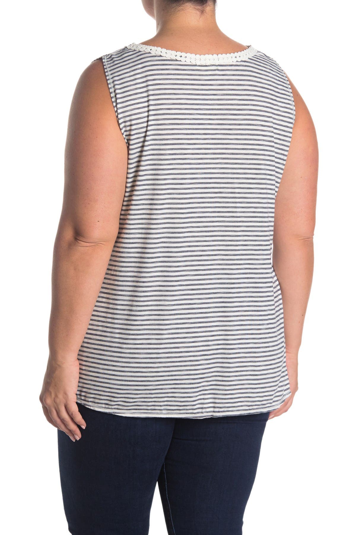 Max Studio Crochet Trim Sleeveless Top In Open White