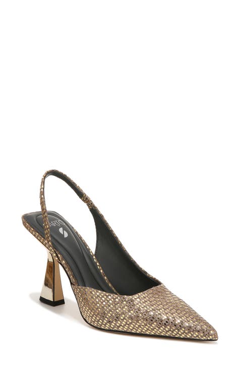 Chanel Gold Leather D'Orsay Slingback Heels