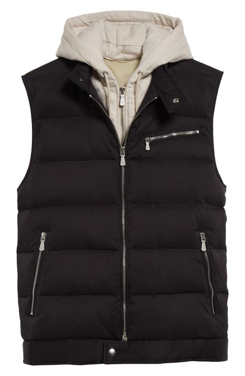 Shop Eleventy Silk Puffer Down Vest With Removable Hooded Bib Inset In Carbon