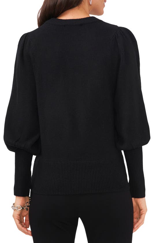 Shop Chaus Rhinestone Cozy Balloon Sleeve Sweater In Rich Black
