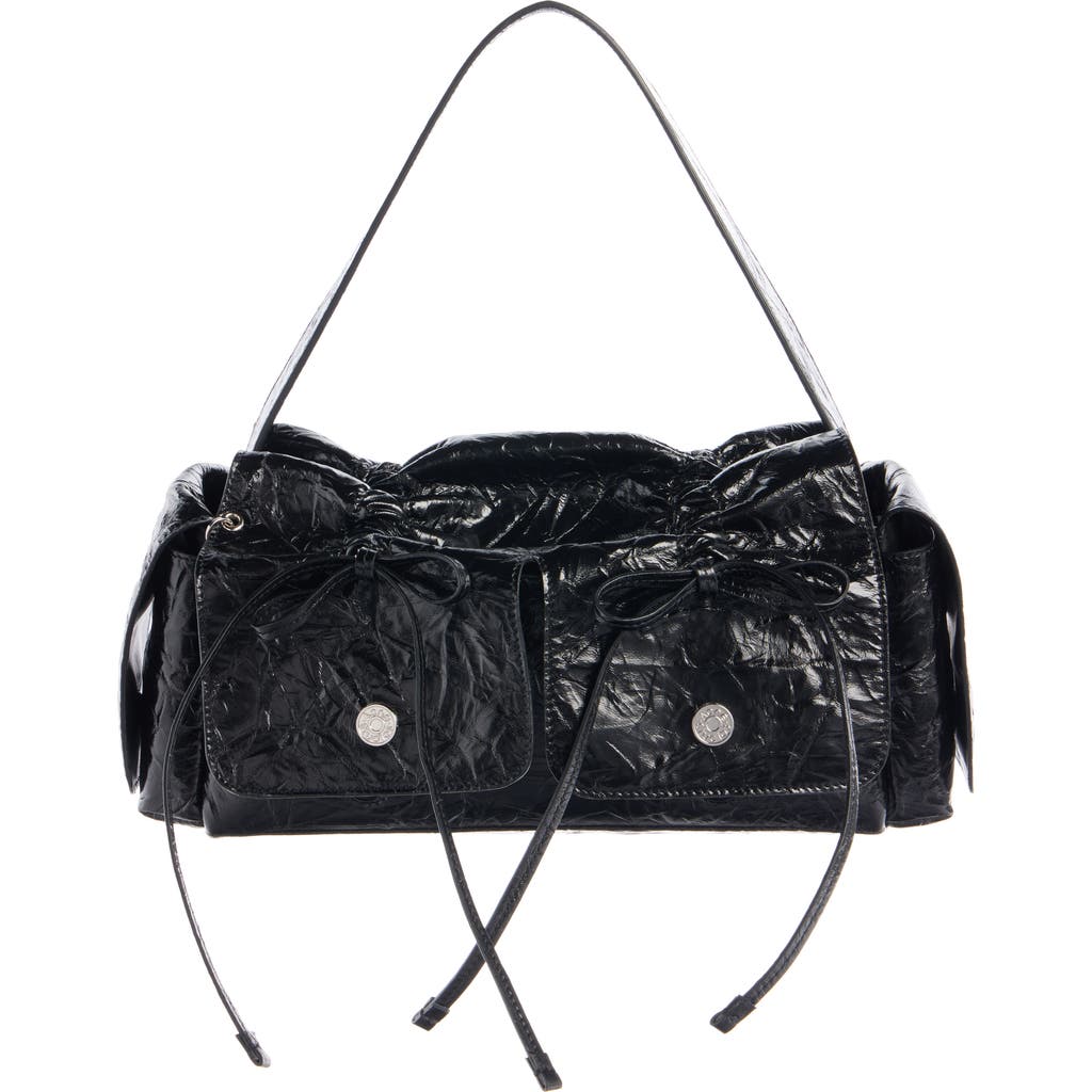 Acne Studios Sleek Calf Leather Tote Bag With Flap Pockets In Black