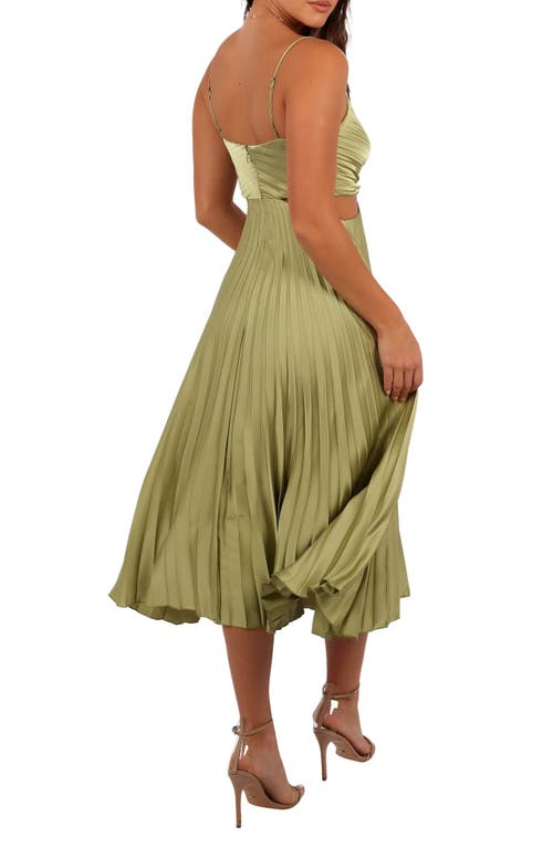 Petal And Pup Petal & Pup Niamh Pleated Cutout Satin Midi Dress In Green