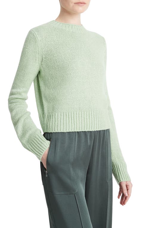 Vince Plush Silk Knit Crew Sweater In White Lime
