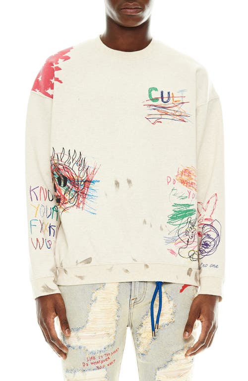 Shop Cult Of Individuality Scribbled Graphic Sweatshirt In Vintage Winter Cream