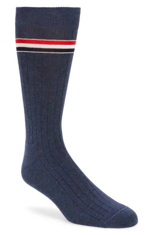 Stripe Ribbed Mid Calf Socks in Dark Blue