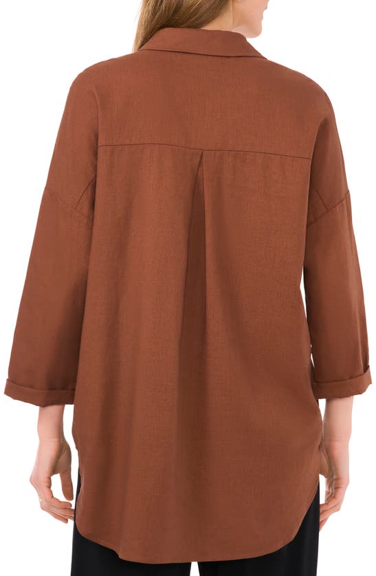 Shop Halogen ® Oversize Linen Blend Button-up Tunic In Cocoa Brown