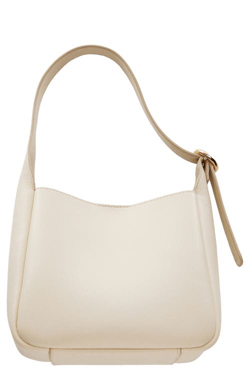 Statement Buckle Faux Leather Hobo Bag in Off White