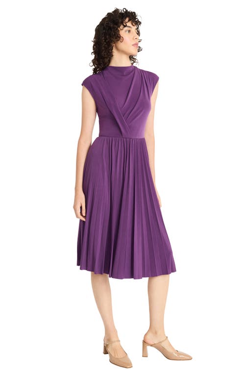 MAGGY LONDON MAGGY LONDON DRAPED BODICE CAP SLEEVE PLEATED MIDI DRESS 