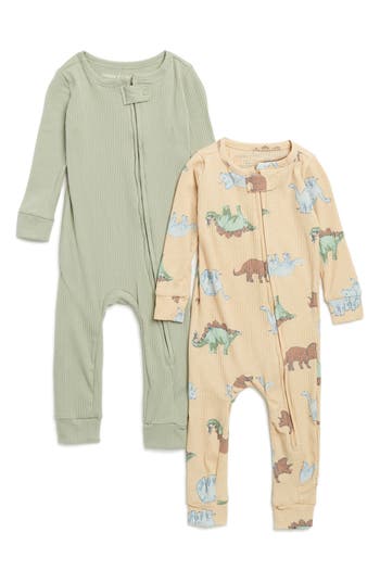 Poppy & Clay Harmony 2-pack Rompers In Green/ivory