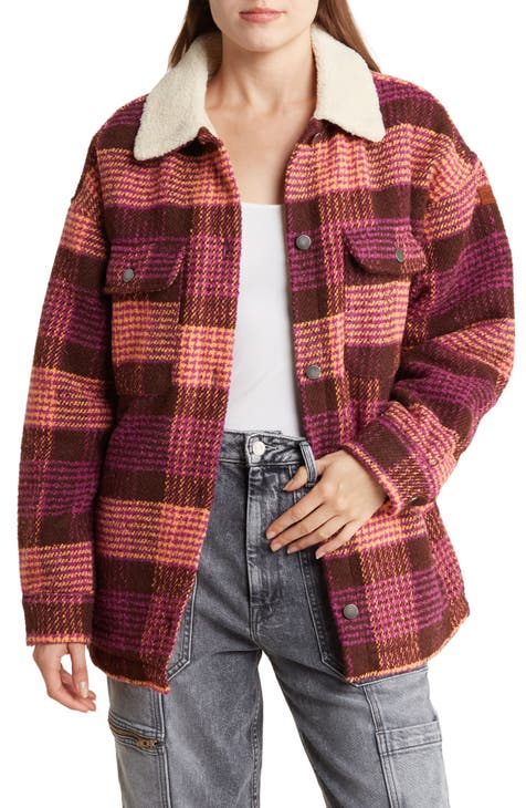 Passage of Time Plaid Shacket with Faux Shearling Collar