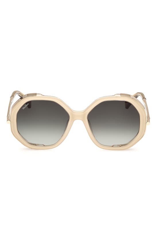 Shop Max Mara 55mm Geometric Sunglasses In Ivory / Gradient Green