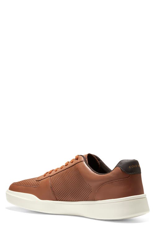 Cole Haan Grand Crosscourt Modern Perforated Sneaker In British Tan Leather/ivory