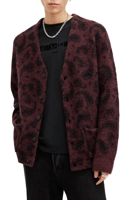 Shop Allsaints Bancat Paisley Alpaca & Wool Blend Cardigan In Winehouse Red