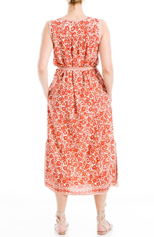 Max Studio Floral Placket Midi Dress In Orange/cream Floral