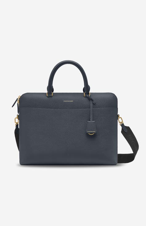 grey leather laptop bag