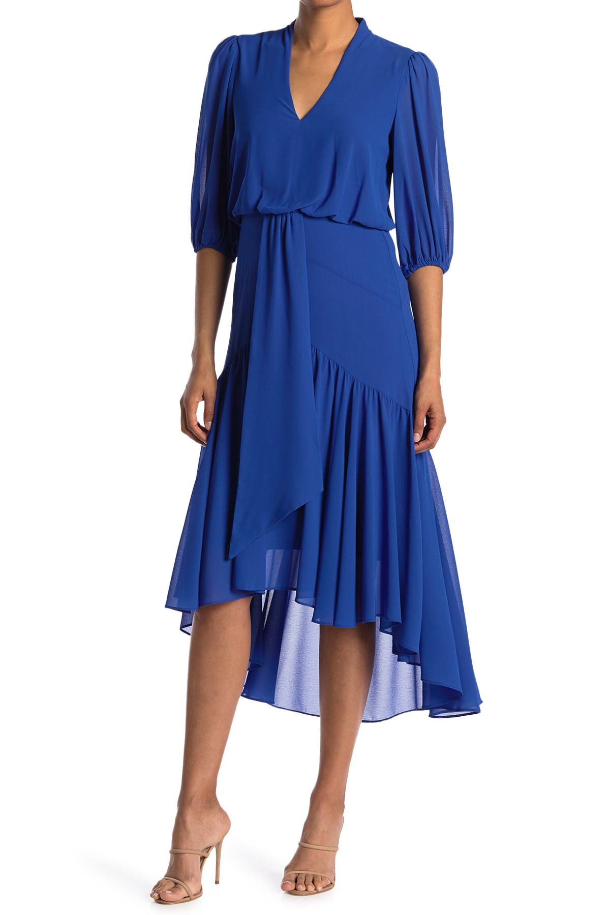 Taylor V-neck Puff Sleeve Low Tiered Dress In Open Blue10