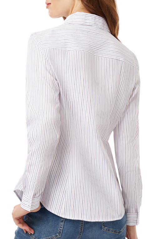 Shop Jones New York Stripe Easy Care Button-up Shirt In Nyc White/bordeaux Multi