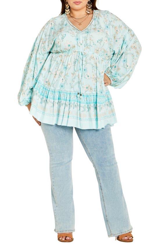 City Chic Spirited Floral Print Tunic Top In Seafoam Spirited Fl