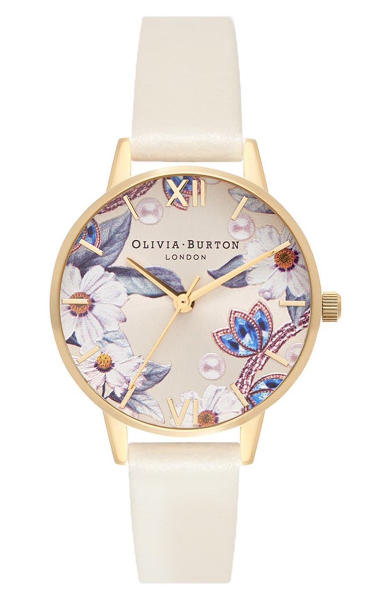 Olivia Burton Bejewelled Faux Leather Strap Watch 30mm Nordstrom