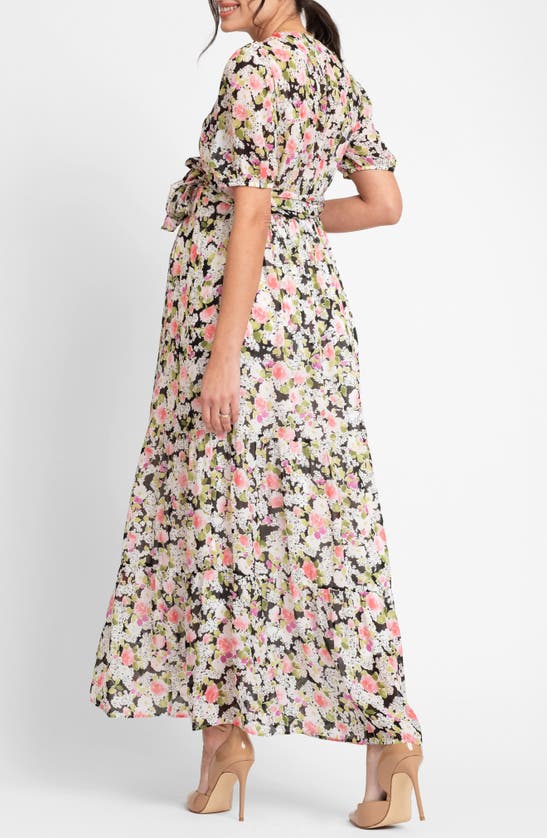 Seraphine Floral Maternity/nursing Maxi Dress In Black Floral Multi