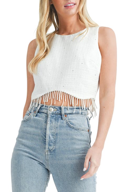 ASOS EDITION pearl embellished crop cami top in silver