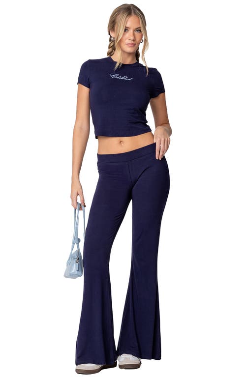 Shop Edikted So Flared Pants In Navy