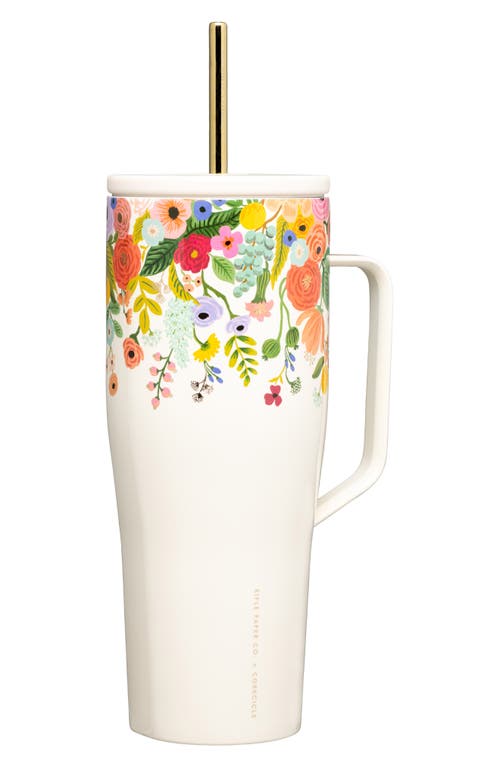 Corkcicle 30-ounce Insulated Cup With Straw In Rifle Paper/gdn Party Cream
