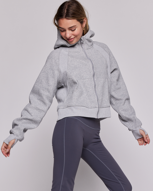 Shop Rebody Active Effortless Fleece Full Zip Hoodie In Heather Grey