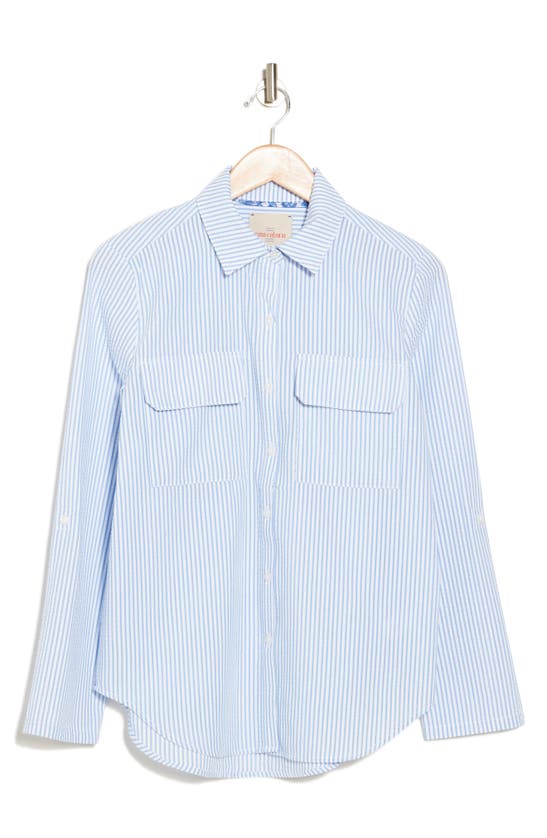Casa Cabana Izzie Seersucker Button-up Shirt In Jasper Blue