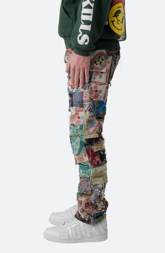 Mnml Panel Blanket Straight Leg Pants In Green Multi