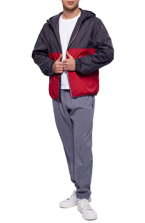Rokka&rolla Packable Mesh Lined Windbreaker In Gray Red