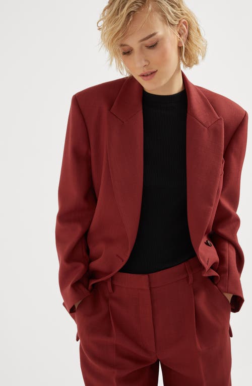 Shop Brunello Cucinelli Malfilé Virgin Wool Twill Blazer With Monili In Red