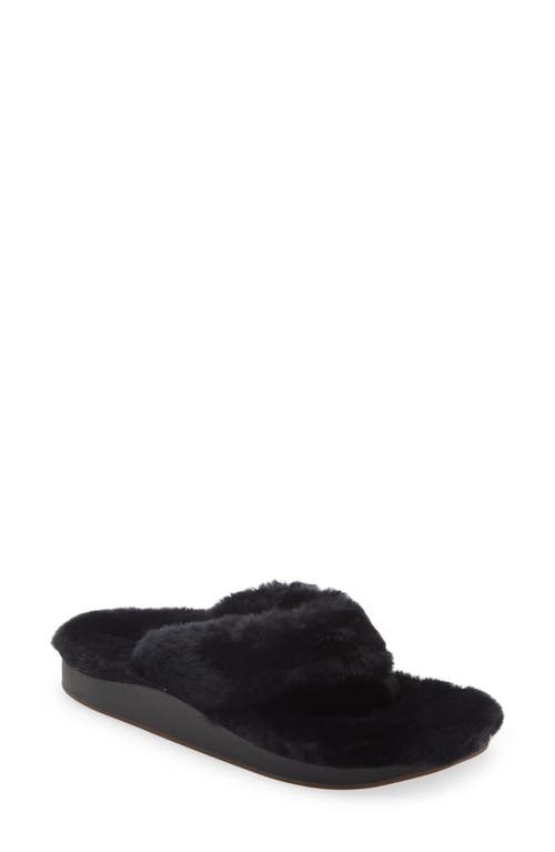 Shop Olukai Kipea Heu Genuine Shearling Slide Sandal In Black/black