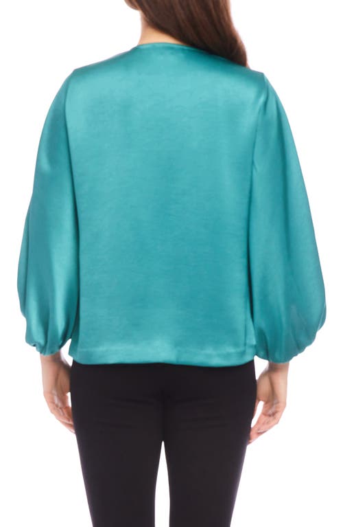 Karen Kane Keyhole Crossover Satin Top In Glass In Green