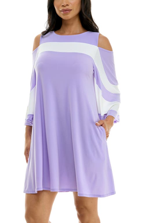 Shop Nina Leonard Ity Stripe Cold Shoulder Dress In Lavender/ivory