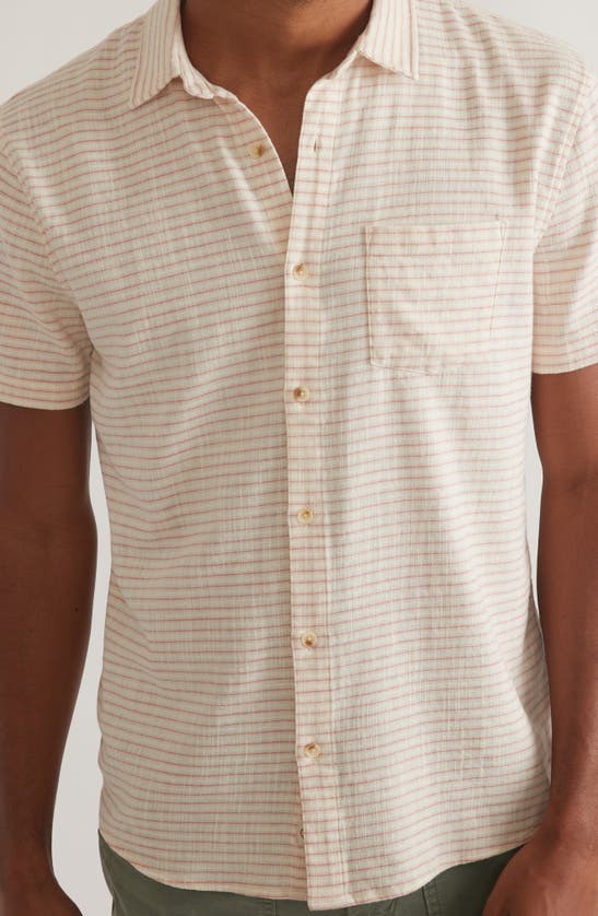 Shop Marine Layer Stripe Short Sleeve Stretch Cotton Button-up Shirt In Warm Stripe