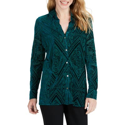 Foxcroft Jade Velvet Burnout Top, Blue/green