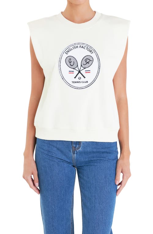 Shop English Factory Sports Club Ef Patch Sleeveless Cotton Graphic Sweatshirt In White