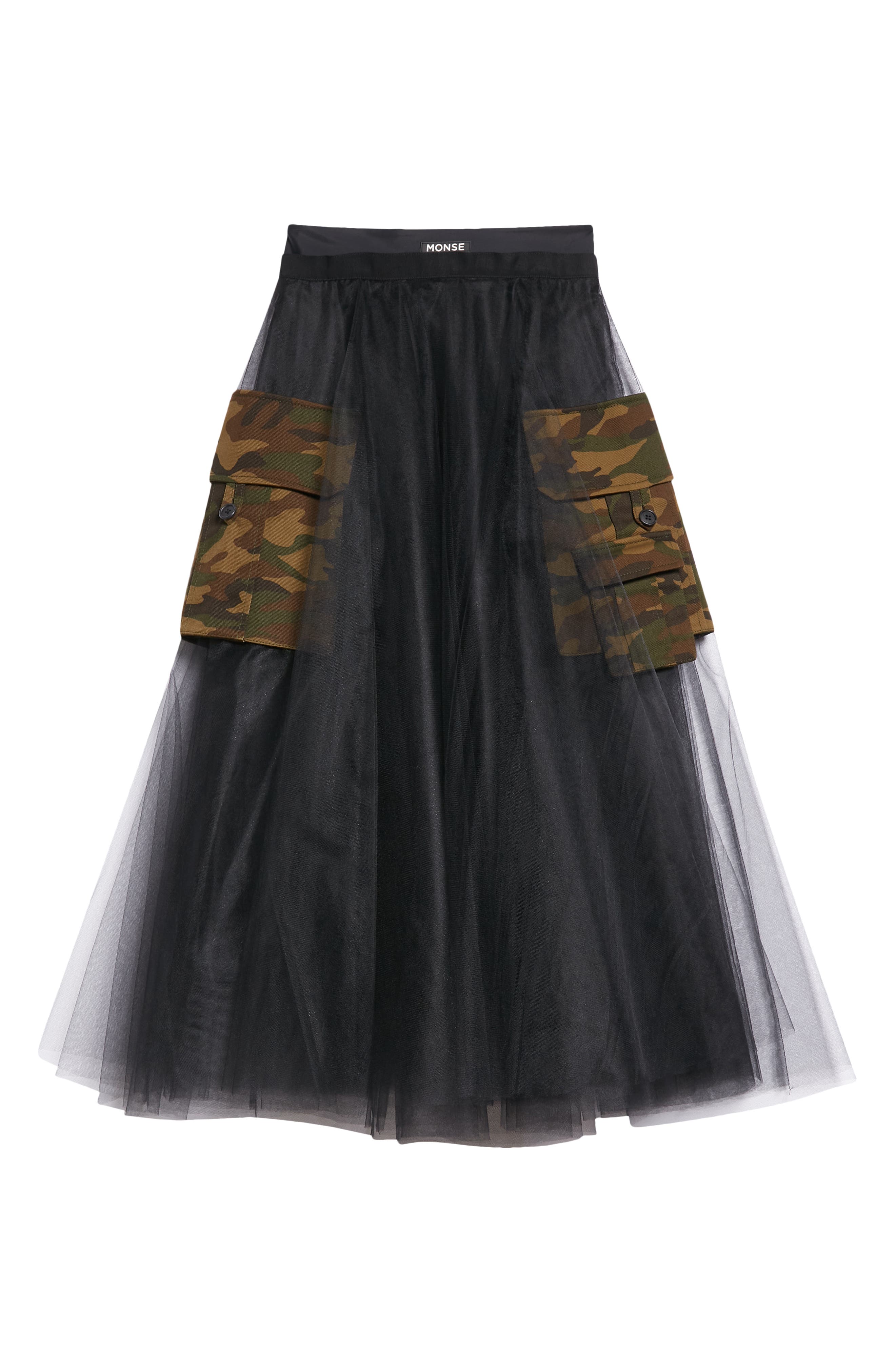 MONSE Cargo Pocket Tulle Circle Skirt in Black Camo Smart Closet