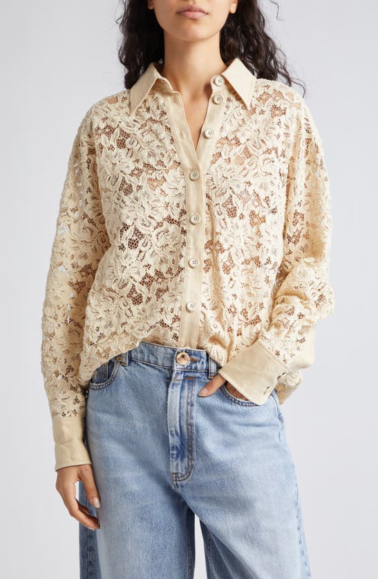Zimmermann Natura Floral Lace Button-up Shirt In Tea