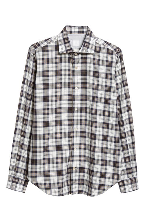 Shop Eleventy Plaid Cotton Button-up Shirt In Blue, Sand