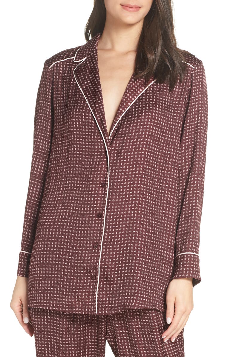 SOMETHING NAVY Satin Nightshirt, Main, color, RED TANNIN GEO DOT